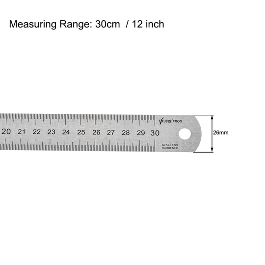 Straight Ruler 30cm 12 Inch Stainless Steel Measuring Tool with Hanging Hole - 150mm 6 Inch