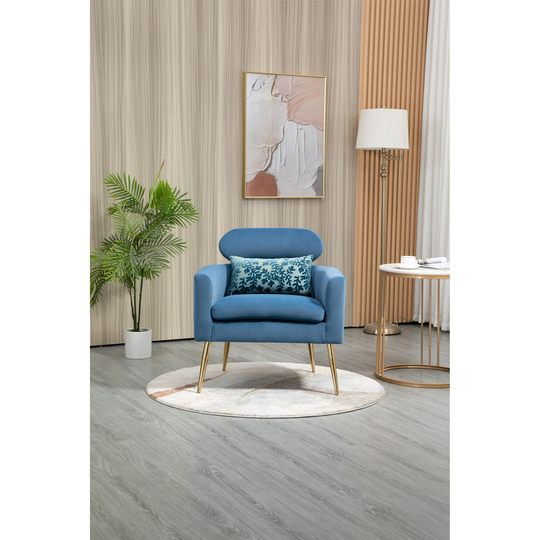 Velvet Accent Chair Lounge Chair, European Style Comfortable Armchair with Golden Feet for Living Room Bedroom Office, Blue