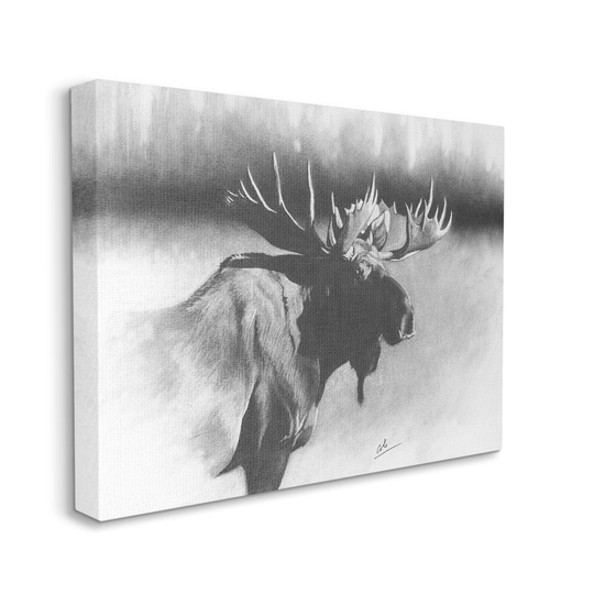 Stupell Industries Moose in Rustic Forest Realistic Pencil Drawing Canvas Wall Art - Grey
