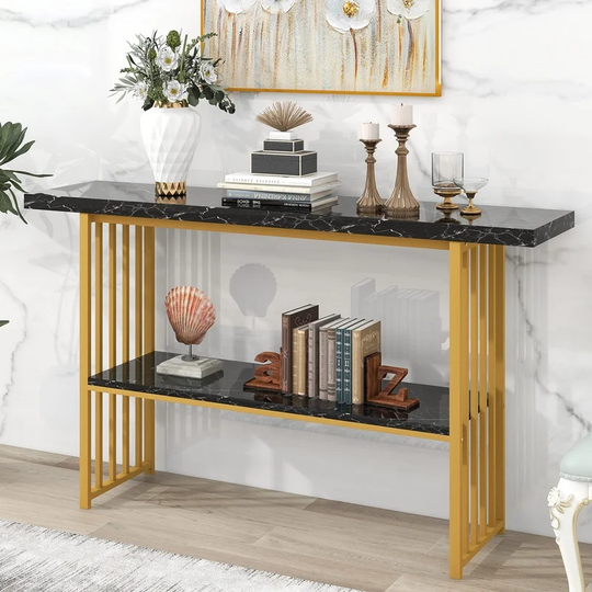 Modern Console Table with 2 Shelves, Extra Long Entryway Table with Metal Frame for Entryway, Hallway, Living Room