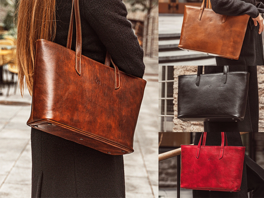Premium Full-Grain Leather Tote Bag For Women, Handbag For Work, Laptop Bag, Shoulder Travel Best Womens Gift