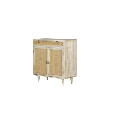 34" Manna Tall Solid Mango Wood Cane Minisideboard | 1 Drawer And 2Doors | 1 Shelf | 32" X 16" X 34"