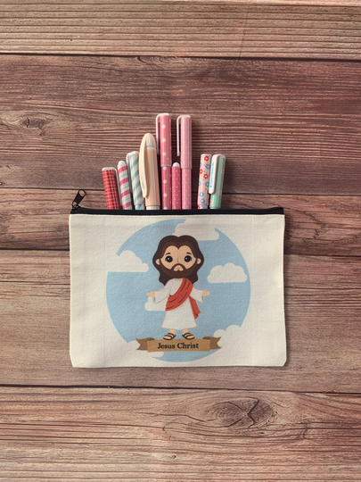 Jesus Christ Zipper Pouch, Saint Bag, Pencil Makeup Childs Purse, Catholic Gift, Veil Bag