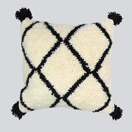 Throw Pillow Cover For Bed, Sofa 20"x20", White, Handcrafted Moroccan From Wool By Berber Artisans. Ships California, Usa