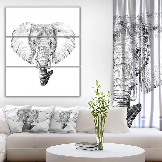 Designart 'Pencil Elephant Sketch in Black and White' Animals Print on Wrapped Canvas set