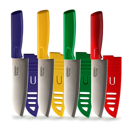 Gibson Everyday Grantville 4 Piece 6 Inch Santoku Knife with Sheath in Assorted Colors - Multi-Color