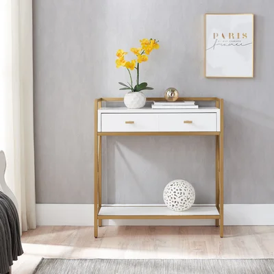 Caynen Mixed Metal And Wood Hall Stand, White/Gold