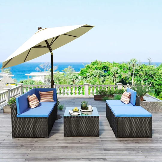 5-Piece Patio Rattan PE Wicker Furniture Corner Sofa Set