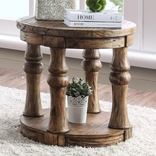Wooden Round End Table With Open Shelf