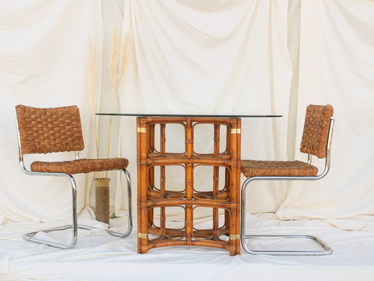 Chinoiserie Bamboo Table With Brass Hardware Mid Century Rattan Modern Dining Room Nook Hollywood Regency Decor Wabi Sabi Bohemian Kitchen