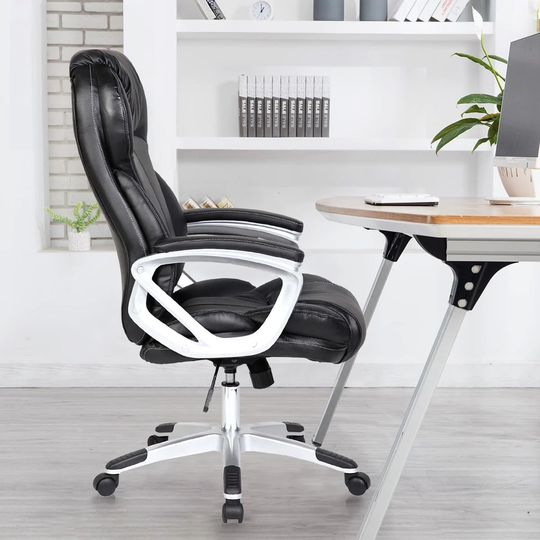 Black Leather Ergonomic High Back Executive Office Chair Tilt With Arm Manager Conference Room Padded Boss Comfortable