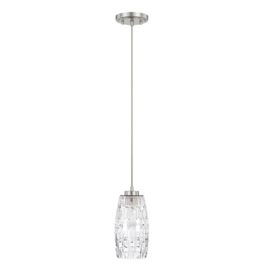 1-light Brushed Nickel Pendant with Embossed Glass Shade - Brushed Nickel