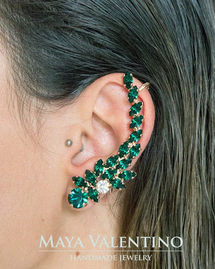 Fabulous Swarovski Large Multi Color Crystal Bridal Ear Jacket For Her