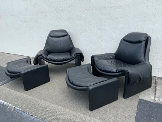 Vittorio Introini P60 Lounge Chairs + P62 Ottomans For Saporiti Italia