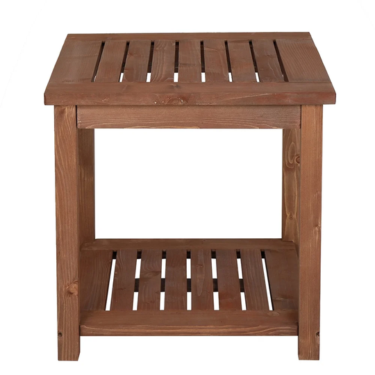 Square Wood Side Table with Bottom Shelf, Carbonized Color