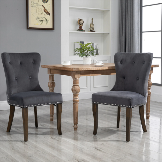 Grey Dining Chair Button Tufted Armless Upholstered Chair (Set of 2)