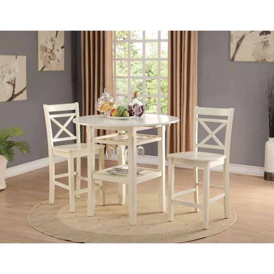 Q-Max Round Leg Table With 2 Drop Leaves Wine Glass Rack And Bottom Shelf Counter Height Table (Table Only)