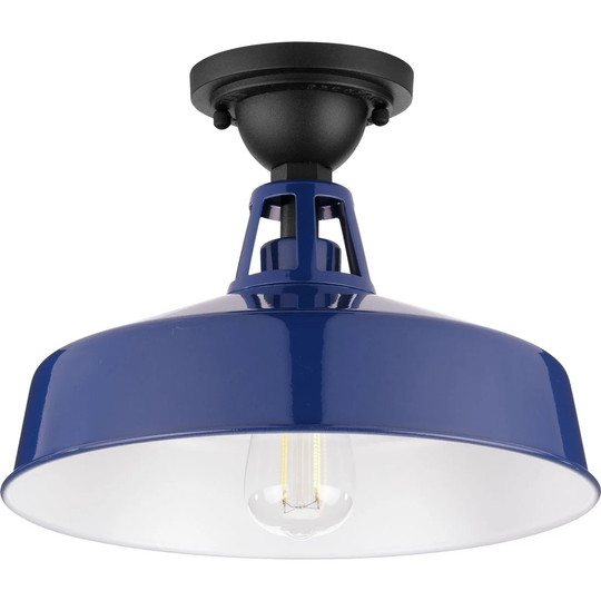 Cedar Springs 1-Light Navy Farmhouse Outdoor Semi-Flush Mount Light - 12.870" x 15.600" x 15.600"