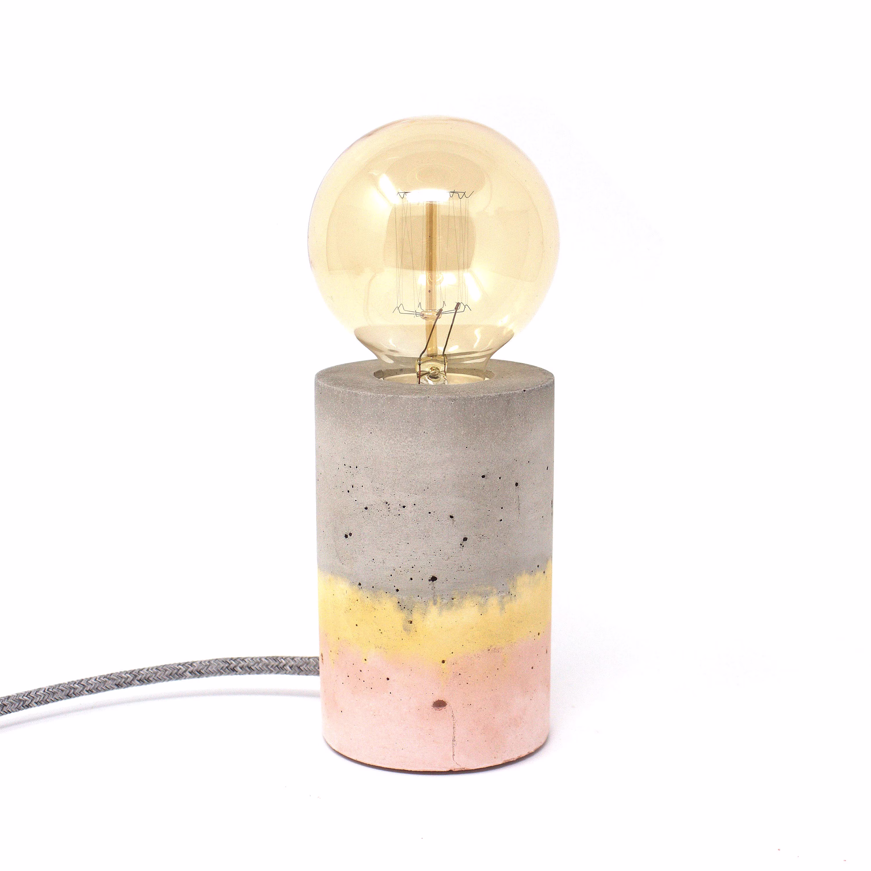 Concrete Cylinder - Table Lamp Grey, Yellow & Baby Pink