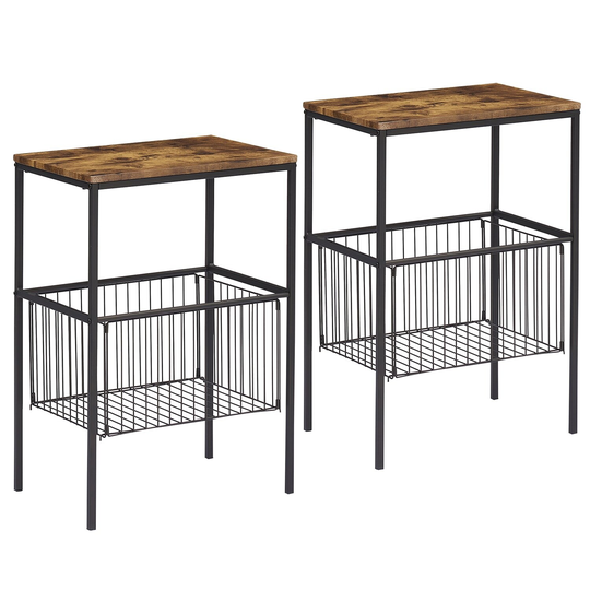 Taomika Modern End Table with Folding Storage Metal Mesh Basket(Set of 2)