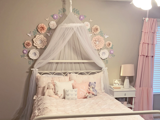 Paper Flowers Wall Decor in Pastels - Blush, Lilac & Creams With Butterflies Hints Of Silver