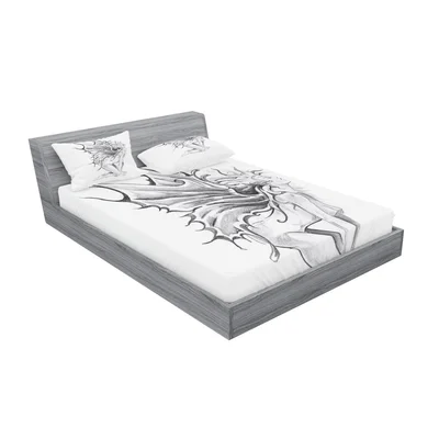 Pencil Drawing Nude Fairy Opening its Angel Wings Sheet Set