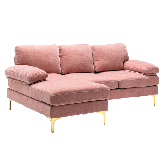 L-shape Sectional Sofa Chenille Upholstered Lounge Chaise Modern Living Room 3 Seater Sofa Accent Sofa with Metal Feet