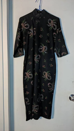 Vintage 1950 - 60S Cheongsam | Classic Mid Sleeves Pencil Dress Knee Cocktail Little Black Office Ready To Ship | Size 96-76-95cm