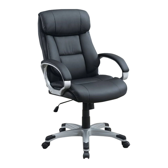 Office Chair with Top Padded Back and Curved Arms, Black