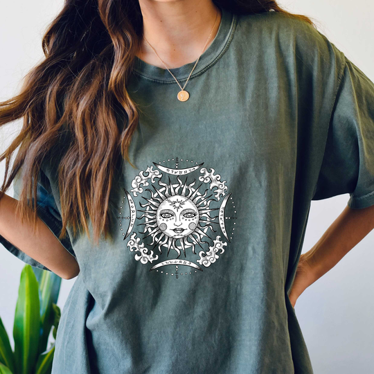 Comfort Colors Celestial Shirt, Sun & Clouds Boho & Comfy Oversized Shirt