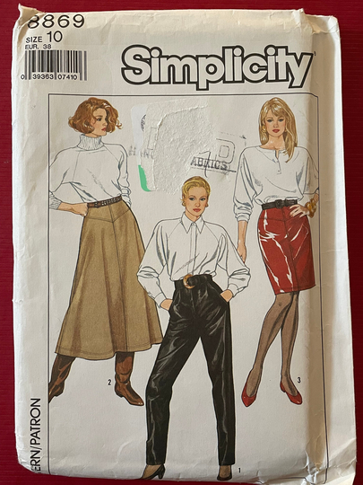 Simplicity 8869 Pattern Uncut 1980S Vintage Yoked A-Line Skirt in Knee Length Pencil Or Straight Legged Pants Size 10 Waist 25"