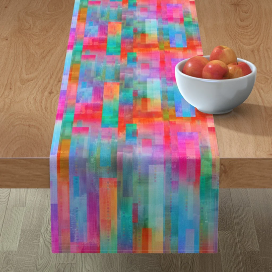 Vibrant Watercolor Table Runner - Rainbow Stripe Painterly By Adenaj Boho Abstract Pride Cotton Sateen Spoonflower