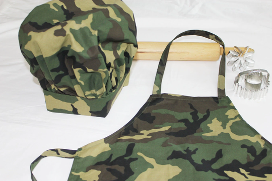 Camouflage Child Apron & Adjustable Chef Hat - Ready To Ship