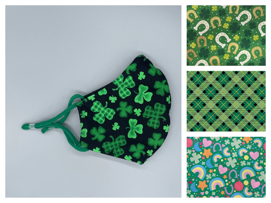 st. Patty's Day, Irish, Tartan, Green Face Mask - Adult, Child, Kid, School, Adjustable, Nose Wire, Cotton, Washable, Handmade, Reusable