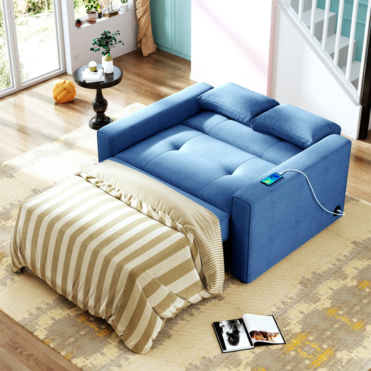Convertible Sleeper Sofa Bed, Lounge Chaise with USB Port & 2 Pillows