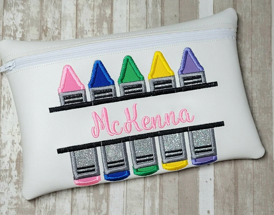 Crayon Zipper Bag, Pouch, Pencil Case, Personalized Embroidery