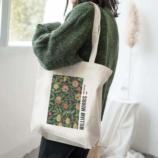 Mzshop - William Morris Fruits Pattern Eco Bag Artsy Painting Tote Classic Shopping Art