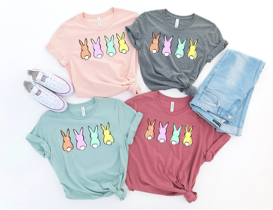 Colorful Bunnies Shirt, Bunny Cute Easter T-Shirt, Happy Easter, Shirt With Bunnies, Gift