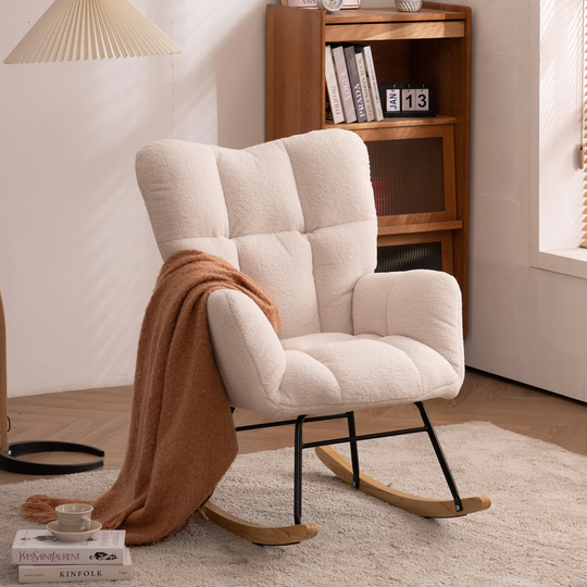 Mid Century Modern fabric, Tufted Upholstered Rocking Chair, Padded Seat for Living Room Bedroom