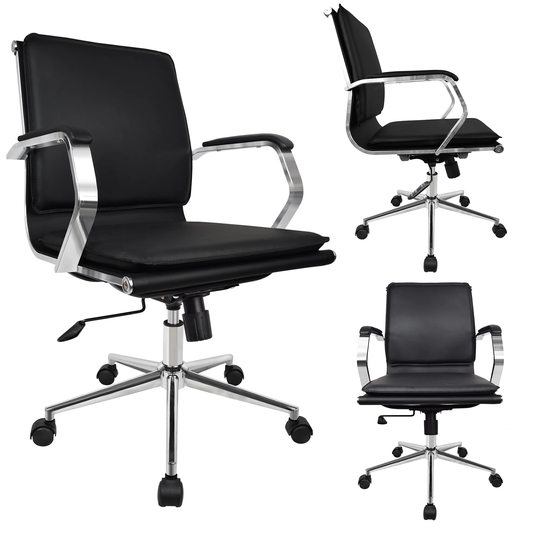 Office Chair With Cushion Mid Back Seat with Arms Executive With Wheels Chrome Swivel Boss Tilt Home Conference Room