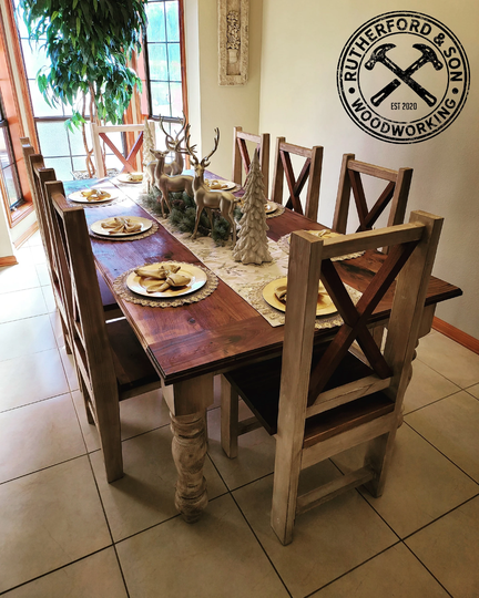 Walnut Farmhouse Dining Table Set