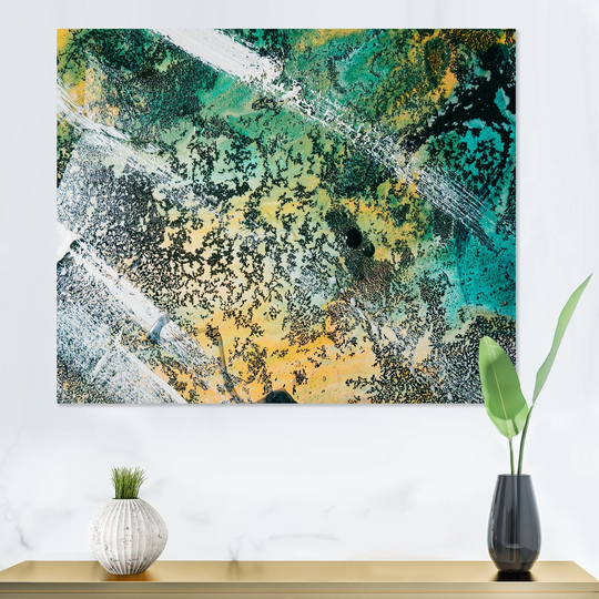 Designart 'Colorful Alcohol Ink Marble Blue And Yellow' Modern Canvas Wall Art Print