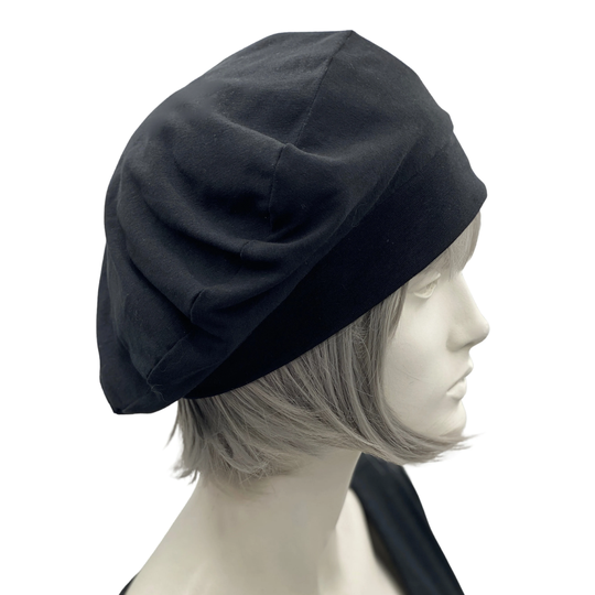Black Slouch Hat, Berets For Women, Charcoal Gray, Khaki Or Black, Summer Hats Chemo Headwear, Handmade in The Usa