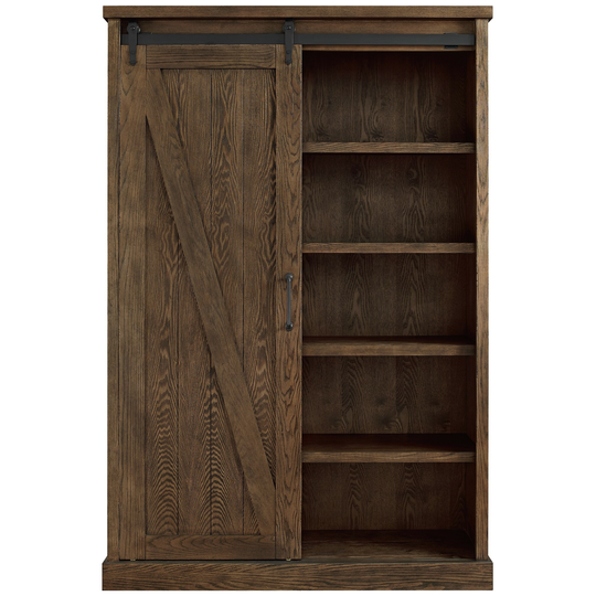 Avondale Rustic Barn Door Bookcase, Wood Shelving, Office Bookcase, Brown - 48 W x 72 H x16 D