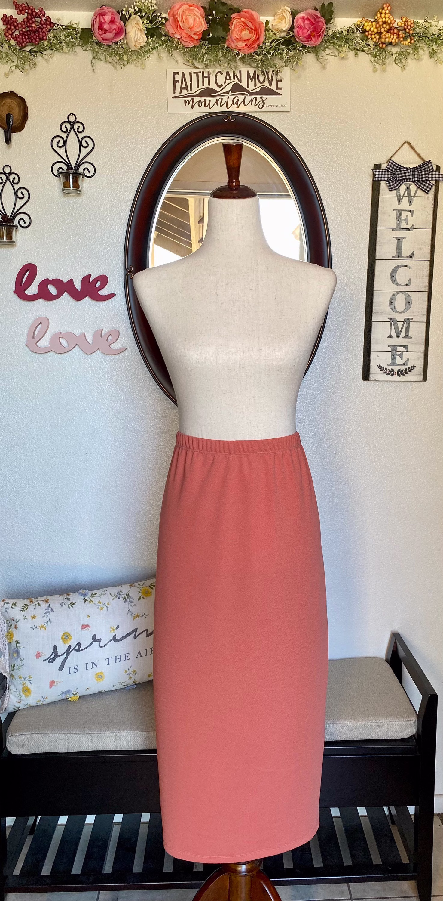 Luisalove30 ~ Liverpool, "Grace" Modest Pencil Skirt, Dark Rose Solid Skirt, Liverpool Stretch Knit, Textured Knit Skirt