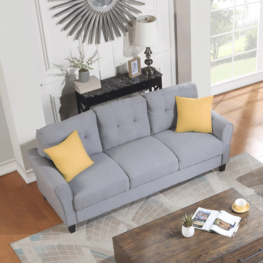 Living Room Sofa Wood Frame 3-seater Sofa Linen Resilience Foam Upholstered Comfort Couch Furniture for Home Office