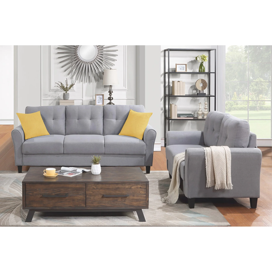 Modern Living Room Linen Upholstered Sofa Set,Light Grey-Blue,(2+3-Seat)