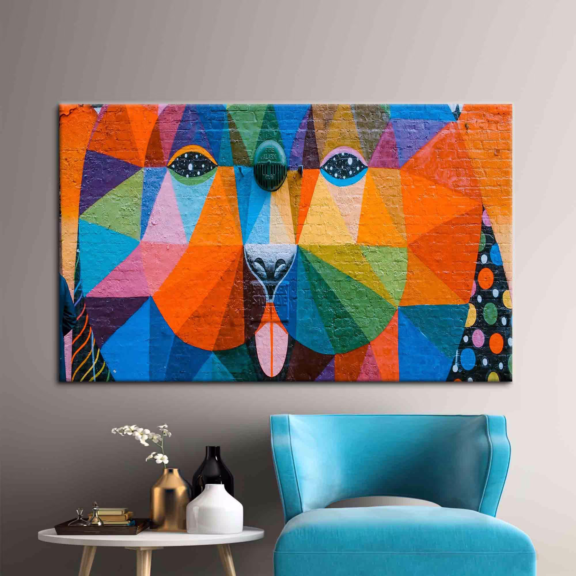 Colorful Dog Artwork, Canvas, Graffiti Poster, Abstract Art Lover Gift Canvas Art