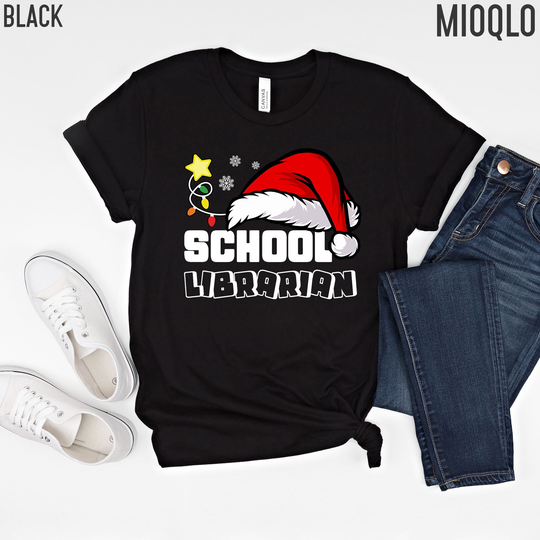 Santa Team School Librarian Squad Matching Holiday Christmas Shirt, Library Academy Book Lover Reading Literacy Graduate Party Xmas Gift Tee