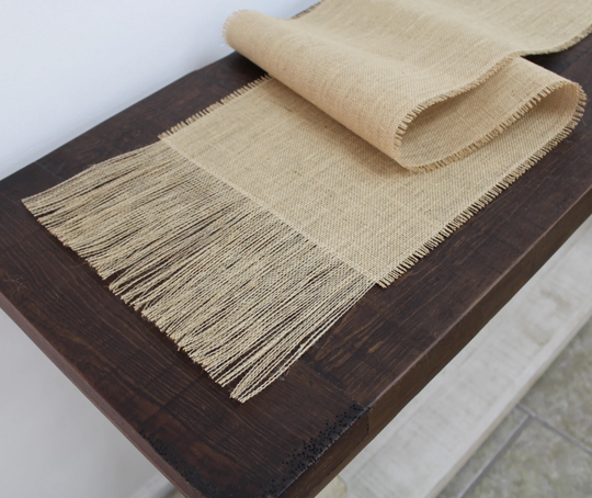 Premium Natural Burlap Table Runner With 6" Fringe